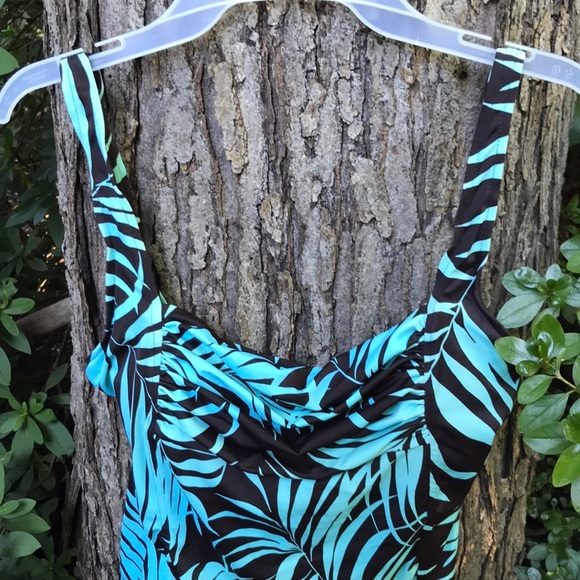 Jamaica Bay Tropical Leaves Swim Top Tankini Bra Brown & Turquoise Blue Bra 16 - Picture 8 of 11